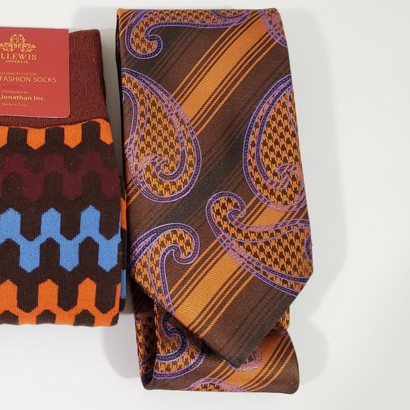 Necktie Hanky Socks Box Set by R Lewis RG01 Orange - Picture 2 of 7